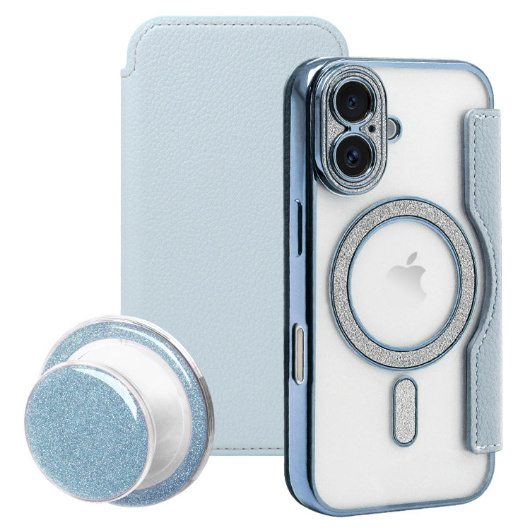 Magsafe対応手帳型iPhoneケース｜薄型グリッターグリップ付きセット