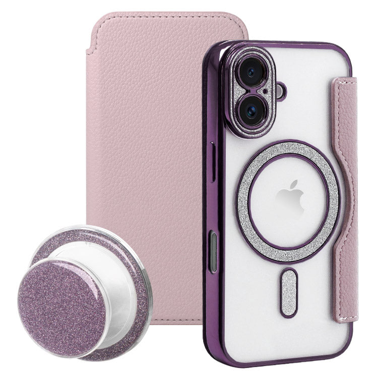 Magsafe対応手帳型iPhoneケース｜薄型グリッターグリップ付きセット