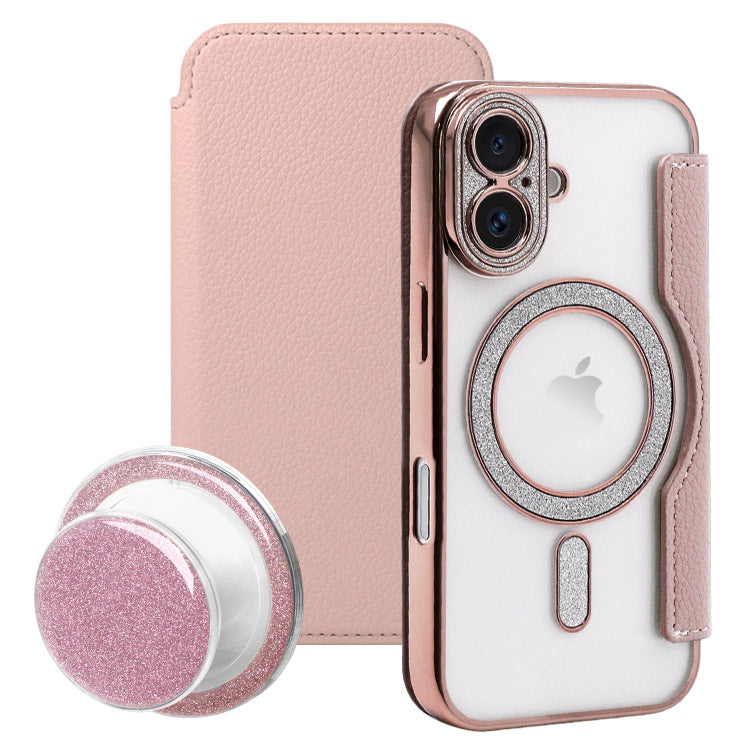 Magsafe対応手帳型iPhoneケース｜薄型グリッターグリップ付きセット