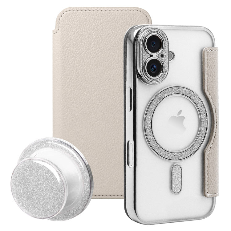 Magsafe対応手帳型iPhoneケース｜薄型グリッターグリップ付きセット