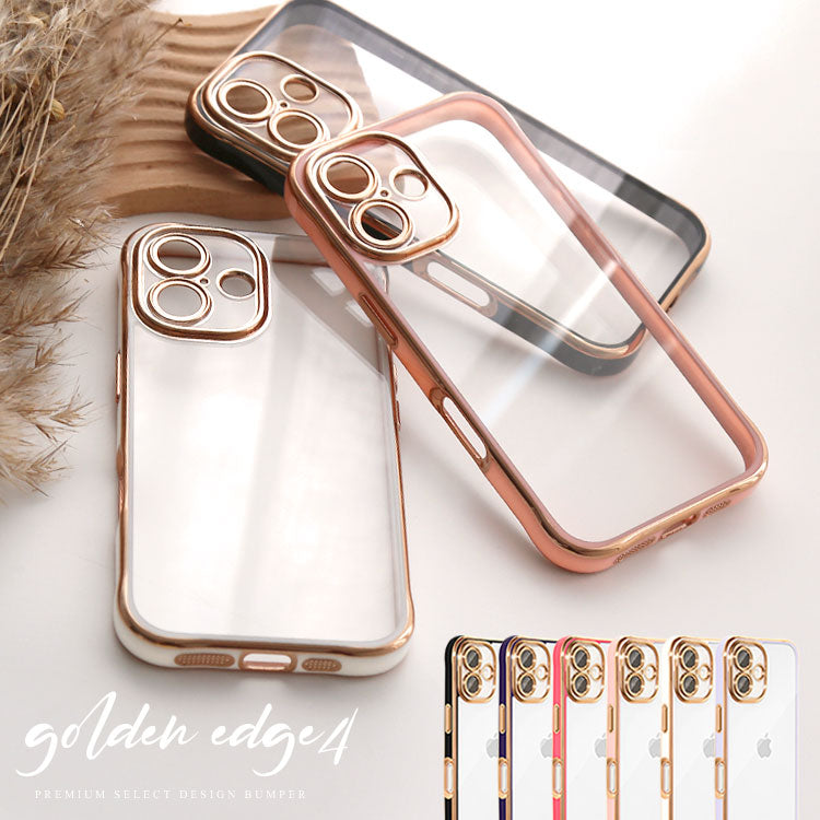 背面クリア バンパーケース｜ゴールドライン iPhoneケース｜全6色｜[iPhone16/15/14/13シリーズ]