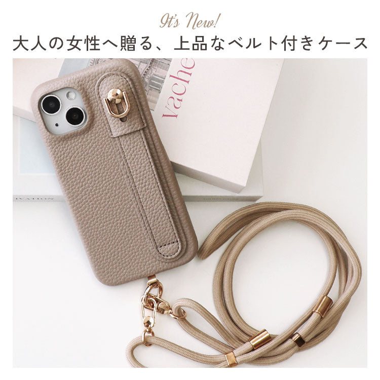 【ショルダーストラッププレゼント】【背面ベルト付き】本革風レザーiPhoneケース｜大人くすみカラー全8色・スタンド＆落下防止ベルト付き