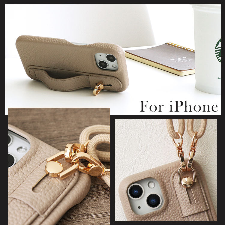 【ショルダーストラッププレゼント】【背面ベルト付き】本革風レザーiPhoneケース｜大人くすみカラー全8色・スタンド＆落下防止ベルト付き