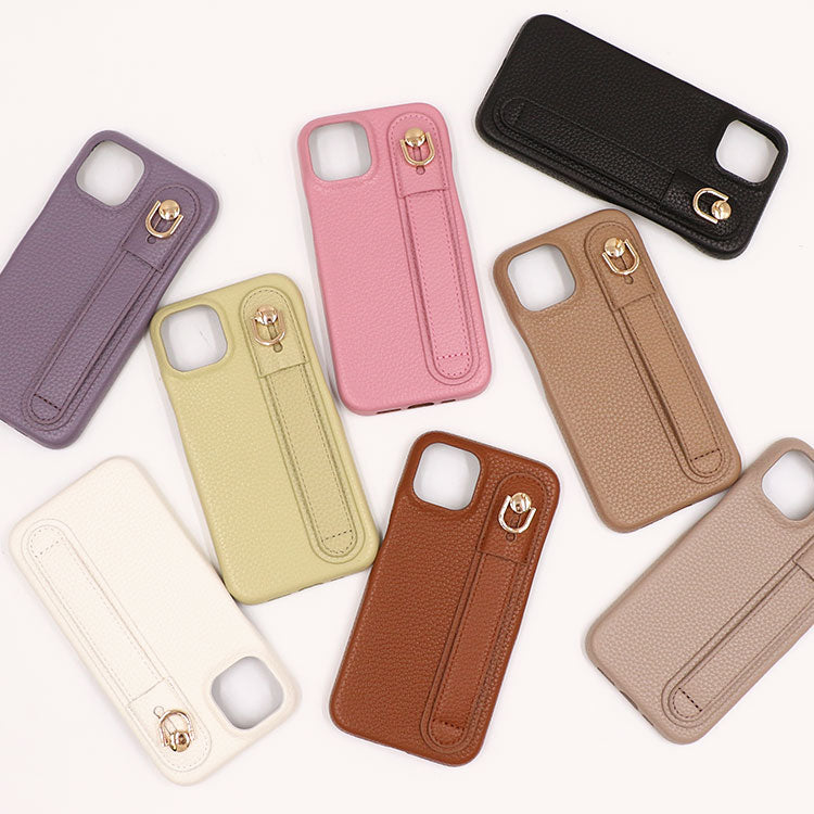 【ショルダーストラッププレゼント】【背面ベルト付き】本革風レザーiPhoneケース｜大人くすみカラー全8色・スタンド＆落下防止ベルト付き