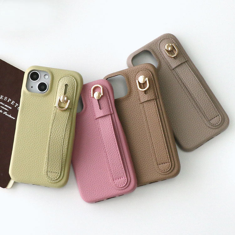 【ショルダーストラッププレゼント】【背面ベルト付き】本革風レザーiPhoneケース｜大人くすみカラー全8色・スタンド＆落下防止ベルト付き