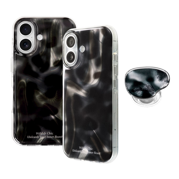 【選べる スマホグリップ付き ショルダーストラップ付き】マーブル柄｜バンパー型 iPhoneケース