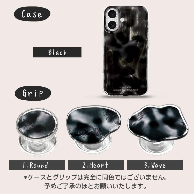 【選べる スマホグリップ付き ショルダーストラップ付き】マーブル柄｜バンパー型 iPhoneケース