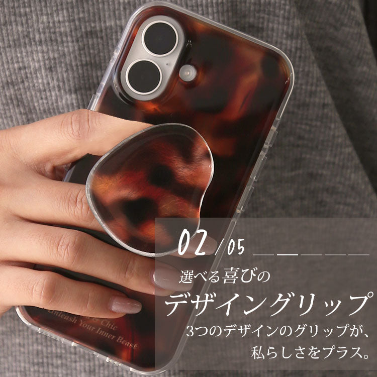 【選べる スマホグリップ付き ショルダーストラップ付き】マーブル柄｜バンパー型 iPhoneケース