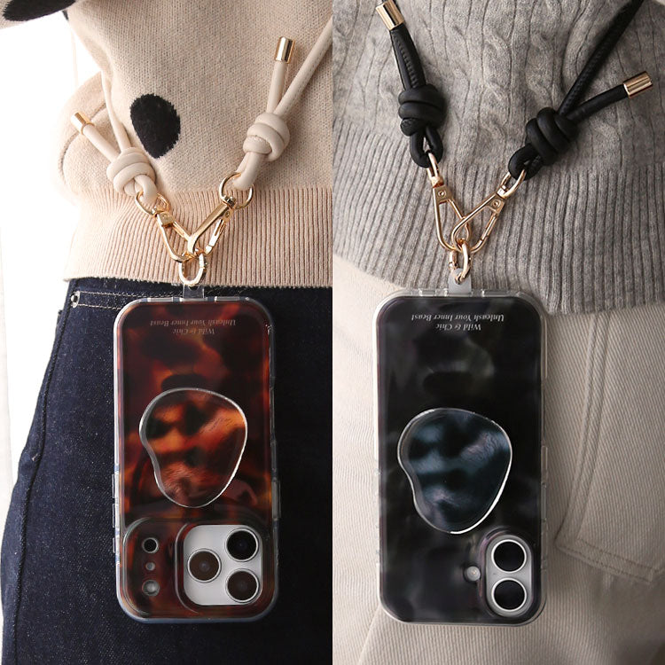 【選べる スマホグリップ付き ショルダーストラップ付き】マーブル柄｜バンパー型 iPhoneケース