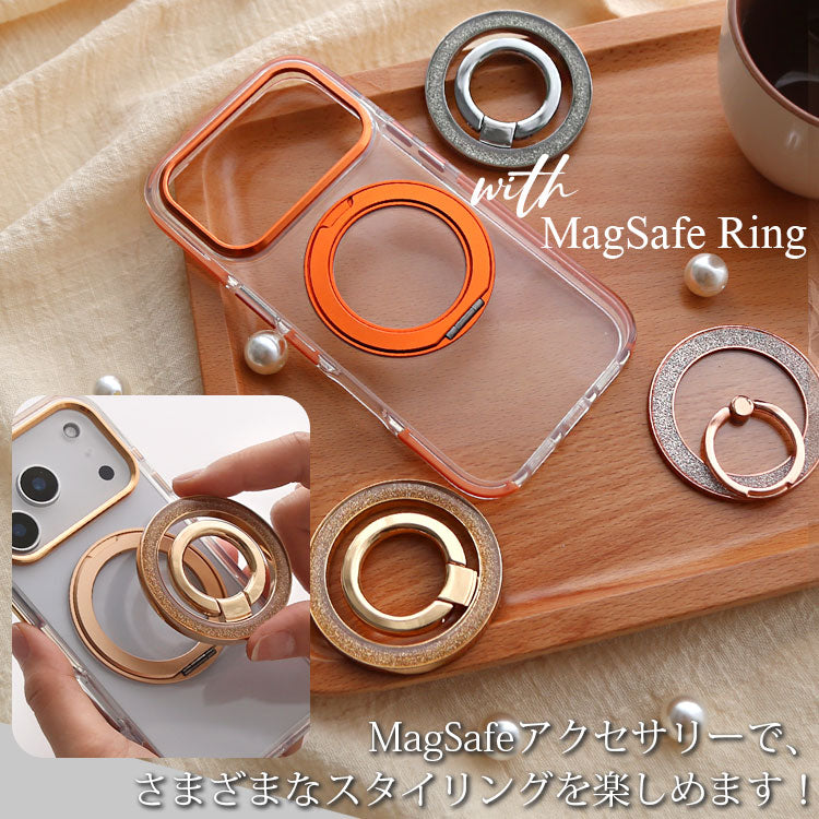 MagSafe対応 360度回転 リング付き スタンド内蔵 クリア iPhone ケース