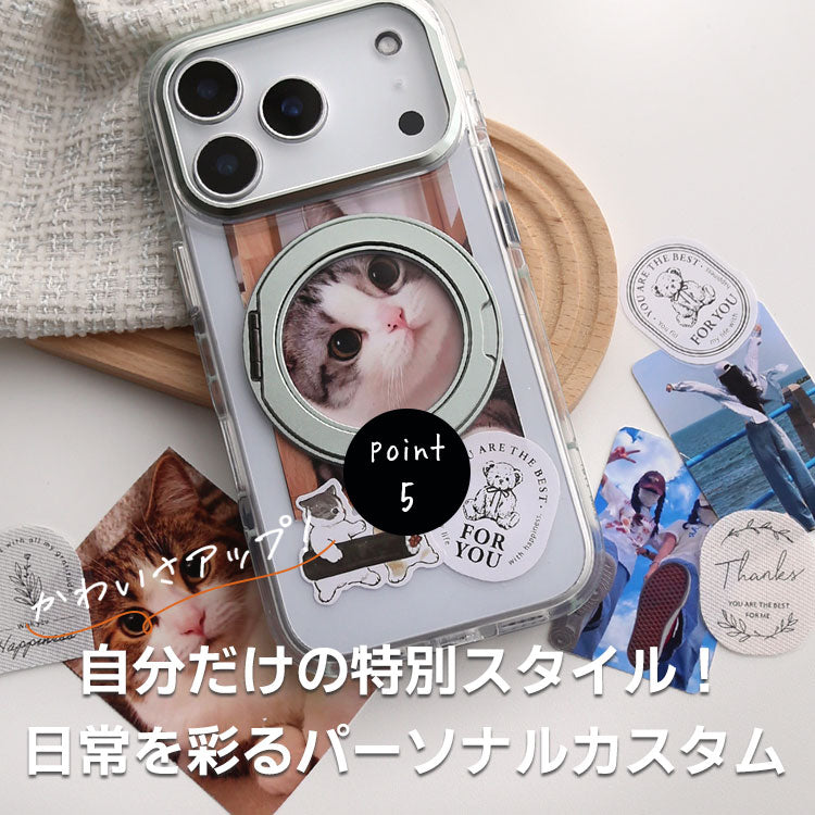 MagSafe対応 360度回転 リング付き スタンド内蔵 クリア iPhone ケース