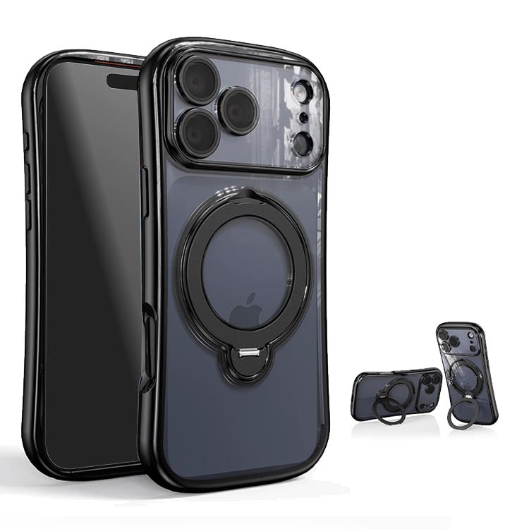 MagSafe対応 360度回転 リング付き スタンド内蔵 クリア iPhone ケース