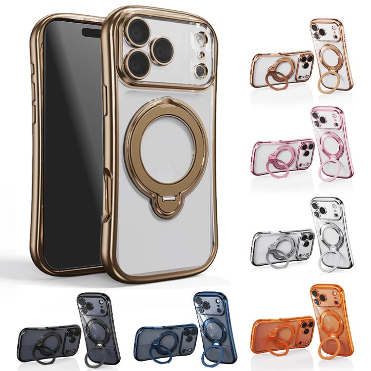 MagSafe対応 360度回転 リング付き スタンド内蔵 クリア iPhone ケース