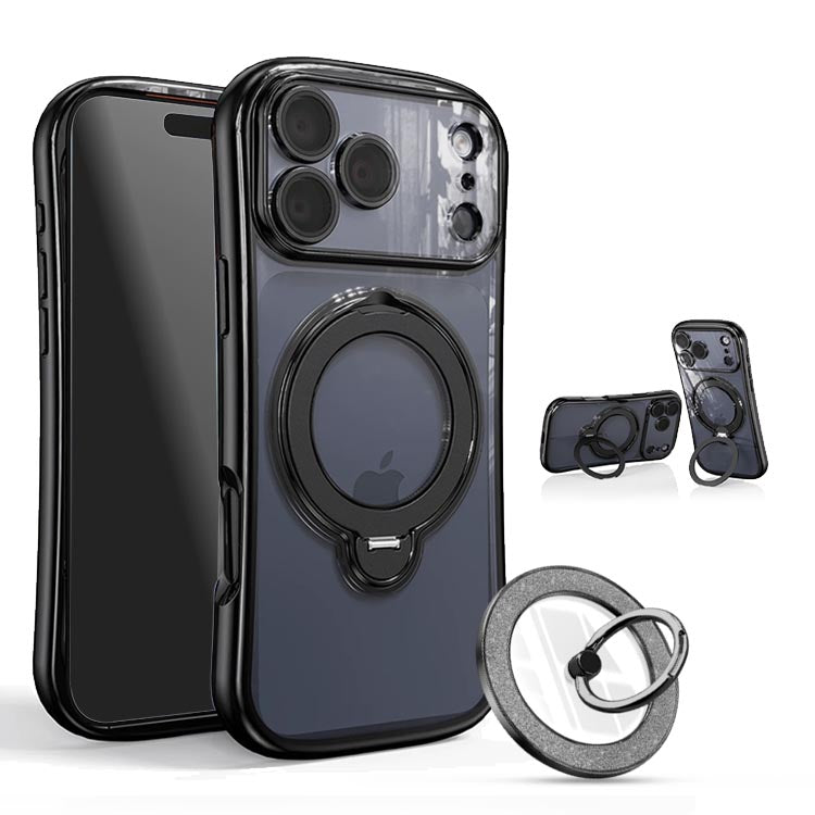 MagSafe対応 360度回転 リング付き スタンド内蔵 クリア iPhone ケース
