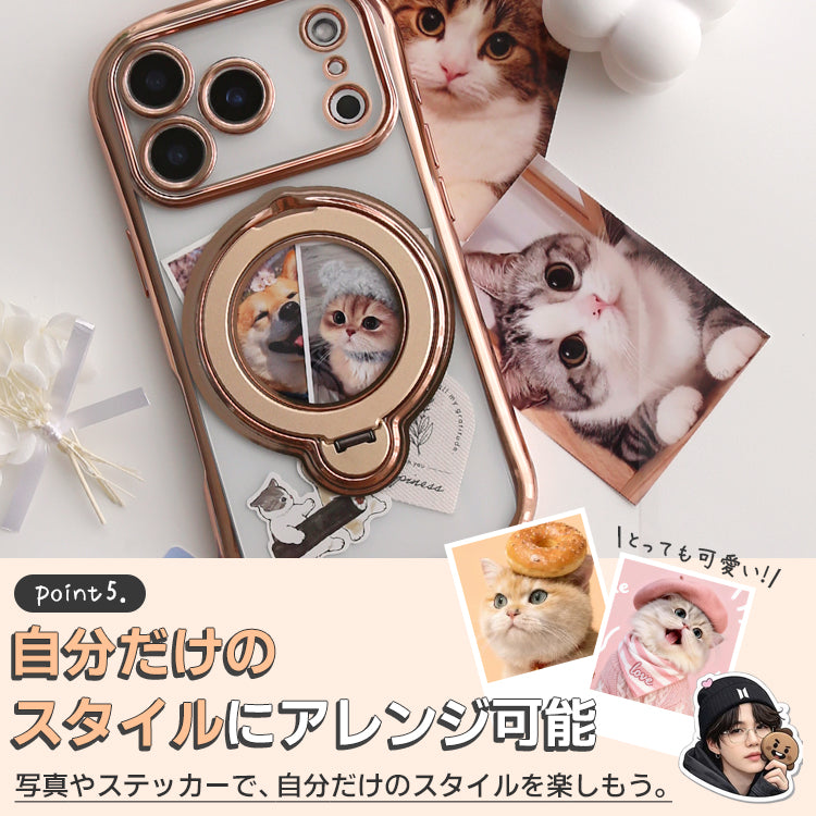 MagSafe対応 360度回転 リング付き スタンド内蔵 クリア iPhone ケース