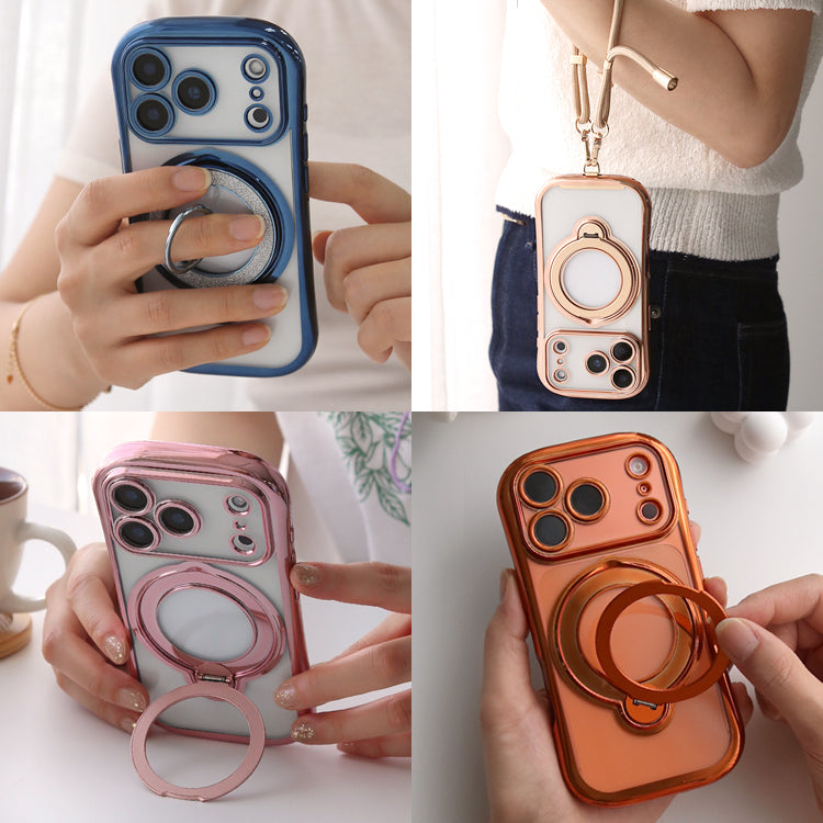 MagSafe対応 360度回転 リング付き スタンド内蔵 クリア iPhone ケース