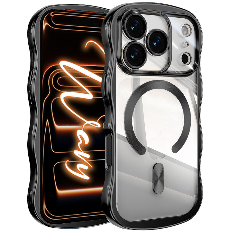 【選べるスマホリング】メタリックウェーブデザイン｜7色メタルカラーエッジ×背面透明TPU｜MagSafe対応 iPhoneケース