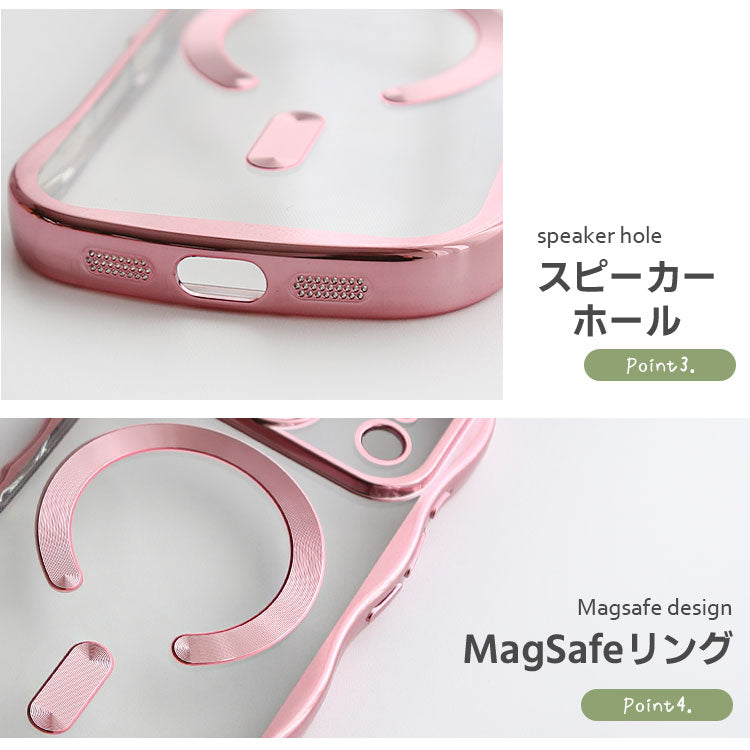 【選べるスマホリング】メタリックウェーブデザイン｜7色メタルカラーエッジ×背面透明TPU｜MagSafe対応 iPhoneケース