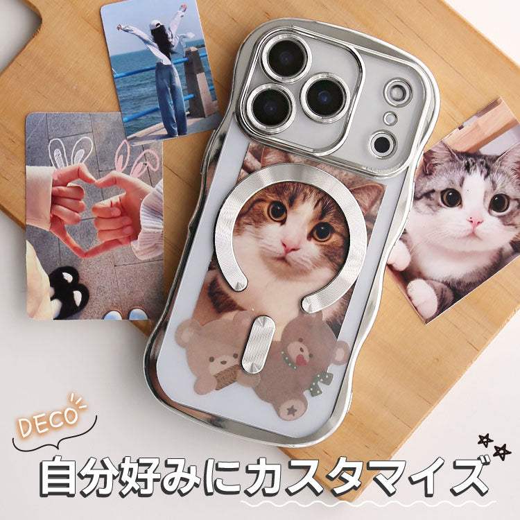 【選べるスマホリング】メタリックウェーブデザイン｜7色メタルカラーエッジ×背面透明TPU｜MagSafe対応 iPhoneケース