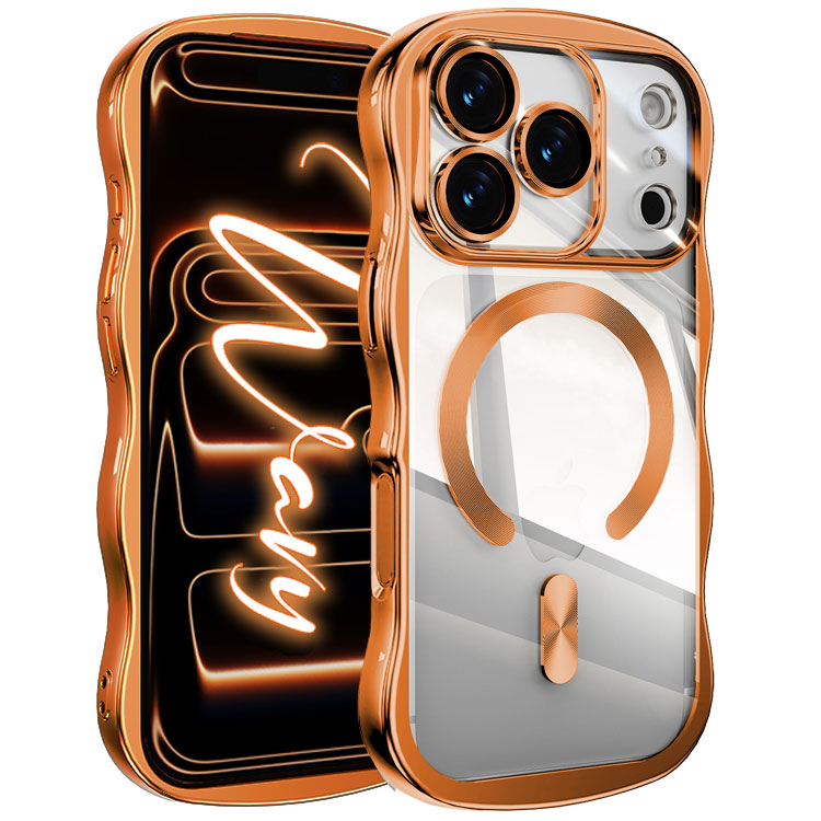 【選べるスマホリング】メタリックウェーブデザイン｜7色メタルカラーエッジ×背面透明TPU｜MagSafe対応 iPhoneケース