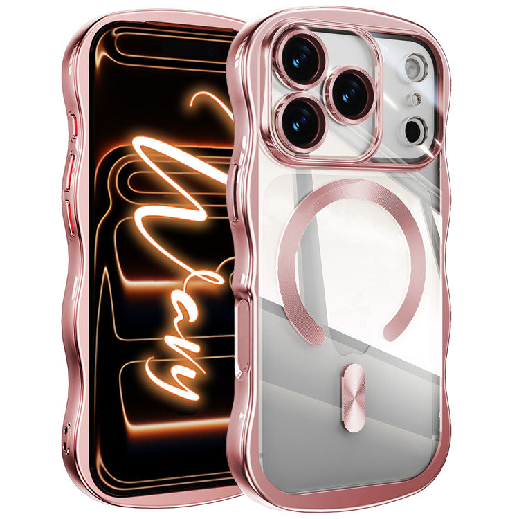 【選べるスマホリング】メタリックウェーブデザイン｜7色メタルカラーエッジ×背面透明TPU｜MagSafe対応 iPhoneケース