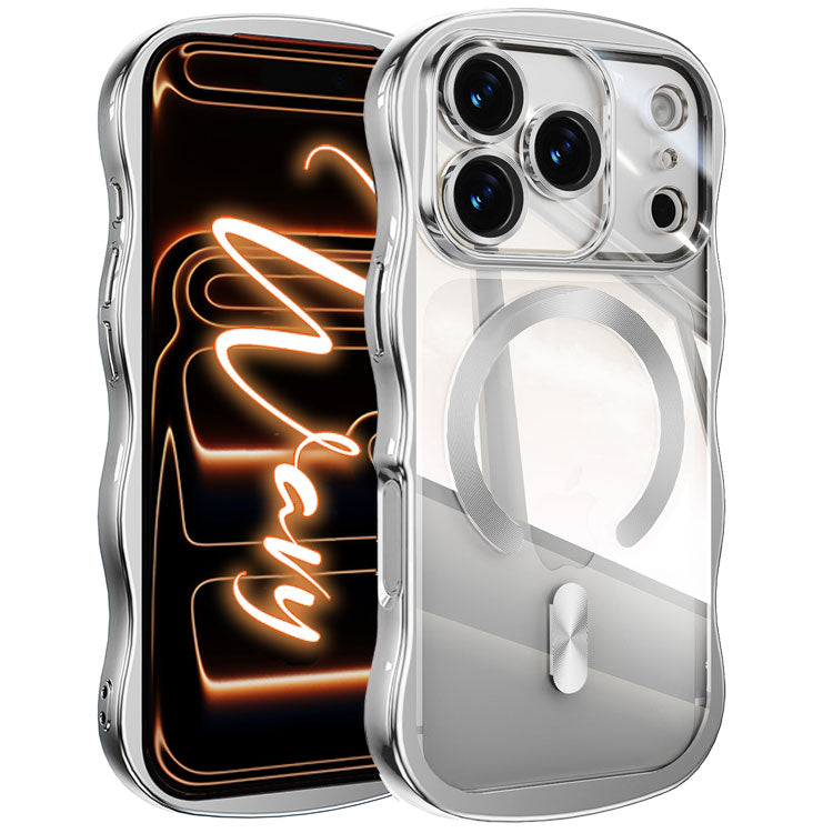 【選べるスマホリング】メタリックウェーブデザイン｜7色メタルカラーエッジ×背面透明TPU｜MagSafe対応 iPhoneケース