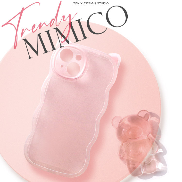 くまさんグリップ付き｜猫耳ウェーブフレームiPhoneケース