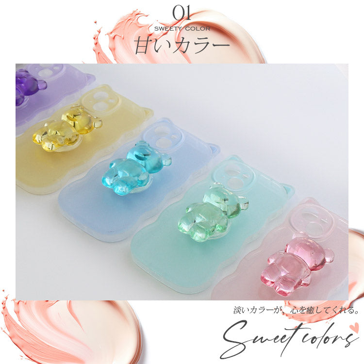 くまさんグリップ付き｜猫耳ウェーブフレームiPhoneケース