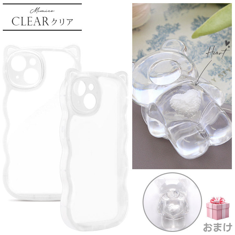 くまさんグリップ付き｜猫耳ウェーブフレームiPhoneケース