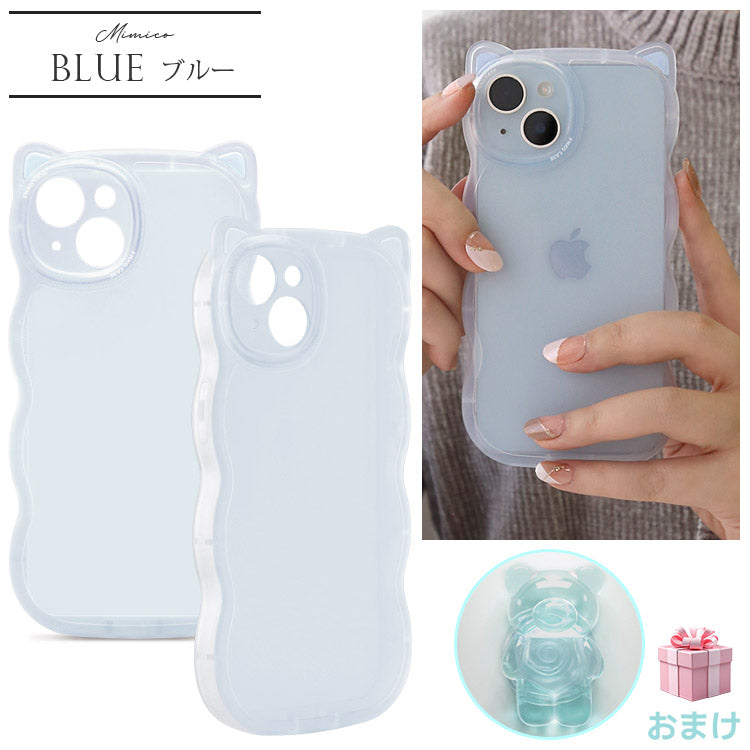 くまさんグリップ付き｜猫耳ウェーブフレームiPhoneケース