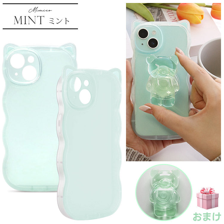 くまさんグリップ付き｜猫耳ウェーブフレームiPhoneケース