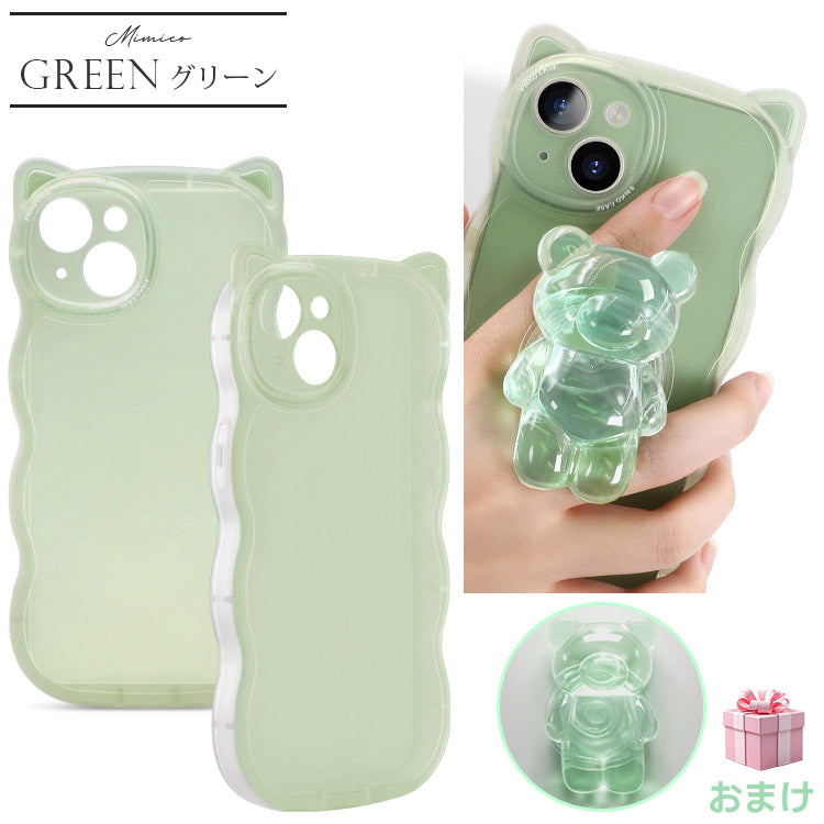 くまさんグリップ付き猫耳ウェーブフレームiPhoneケース[iPhone16シリーズ]