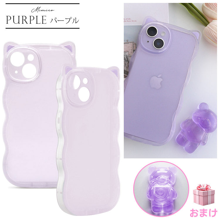 くまさんグリップ付き｜猫耳ウェーブフレームiPhoneケース