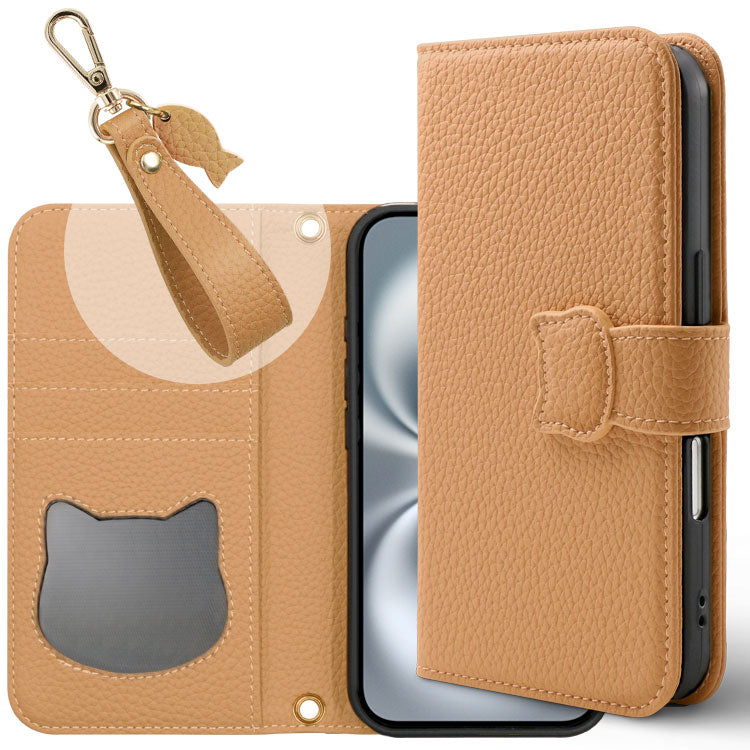 猫デザイン】 手帳型iPhoneケース｜くすみカラー＆ストラップ付き【耐