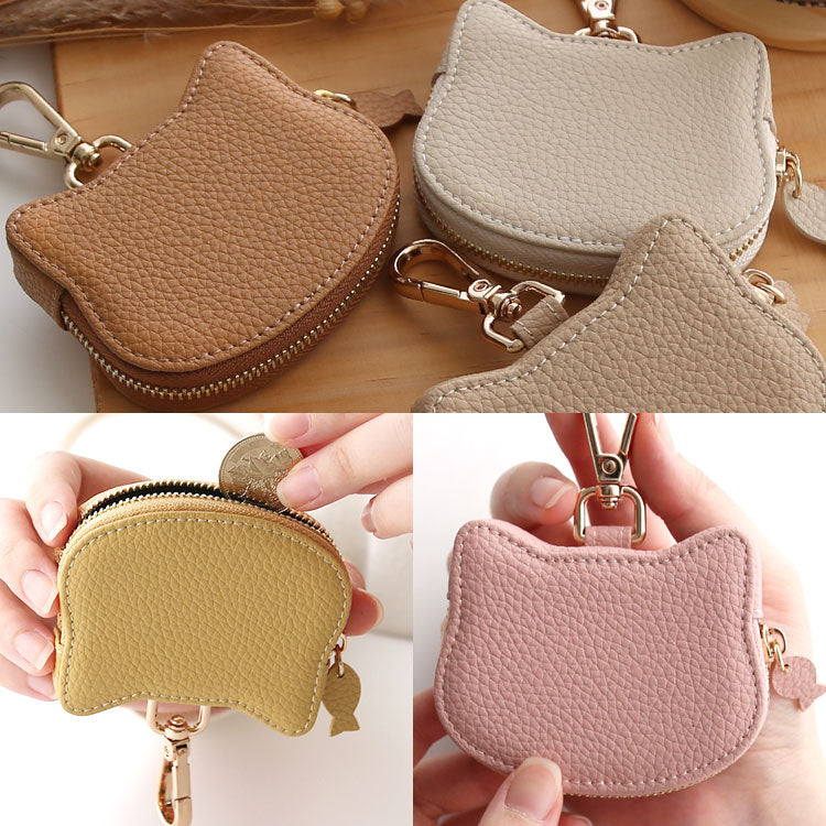 猫フェイス コインケース｜カラビナ付き・くすみカラー《10色展開》