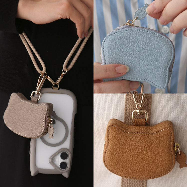 猫フェイス コインケース｜カラビナ付き・くすみカラー《10色展開》