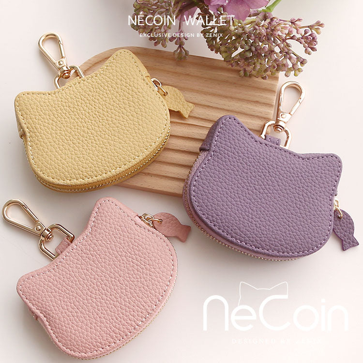 猫 コインケース｜カラビナ付き・くすみカラー《11色展開》