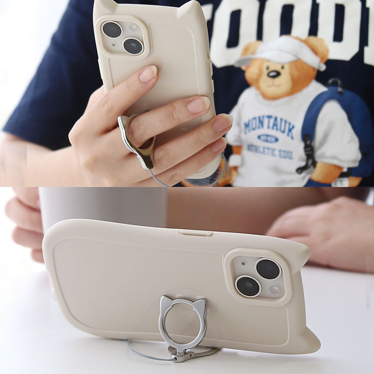 【ショルダーストラッププレゼント】ネコミミつきiPhoneケース[iPhone15/14シリーズ]