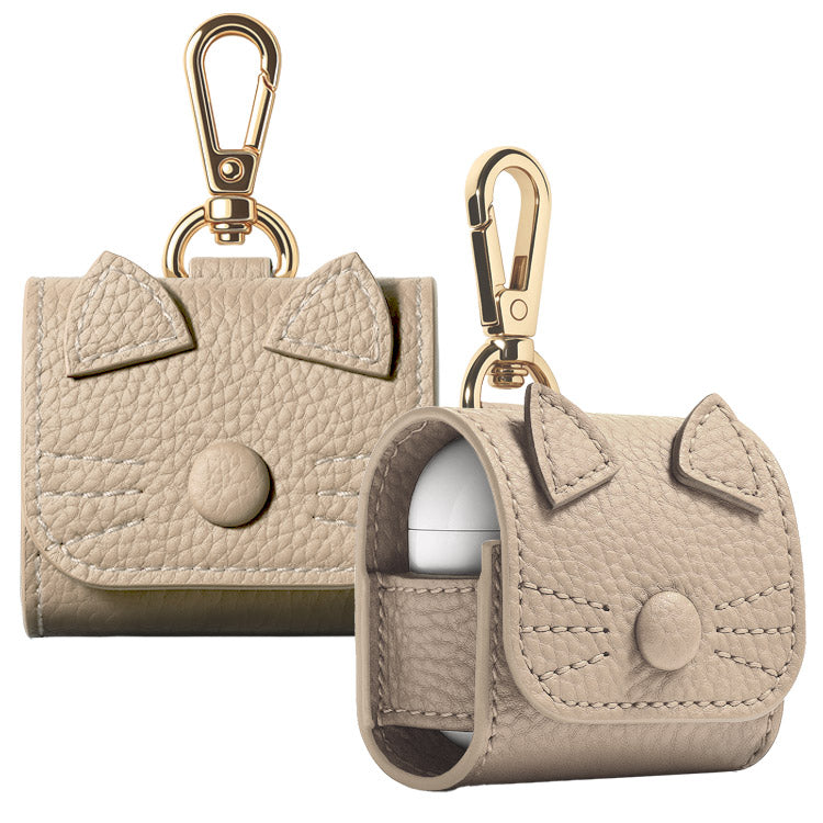 猫耳 AirPodsケース｜くすみカラー 全10色｜PUレザー・カラビナ付き