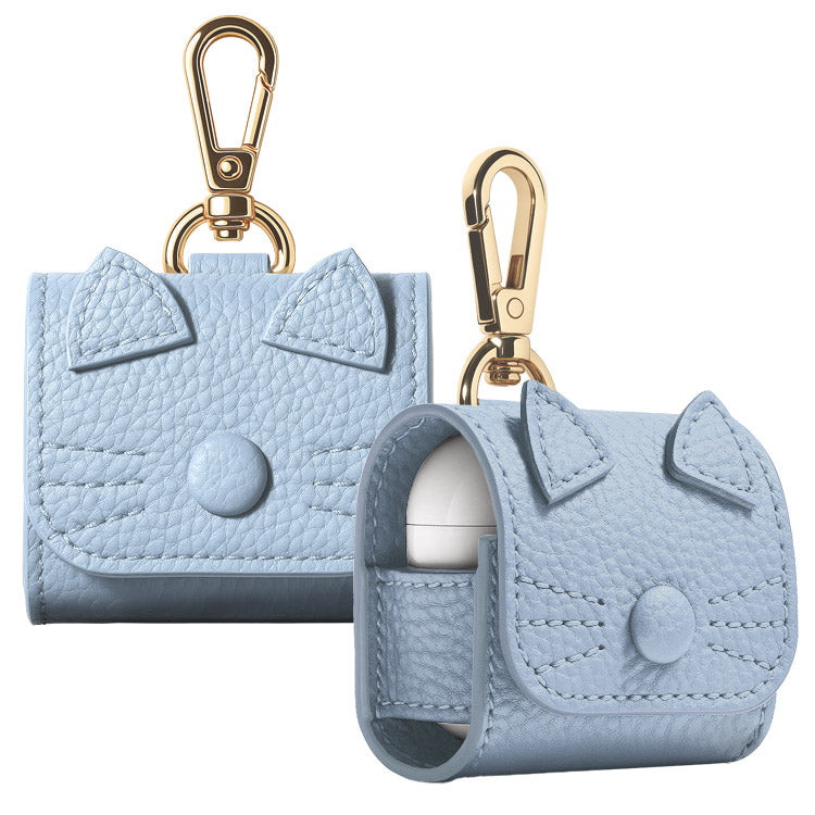 猫耳 AirPodsケース｜くすみカラー 全10色｜PUレザー・カラビナ付き