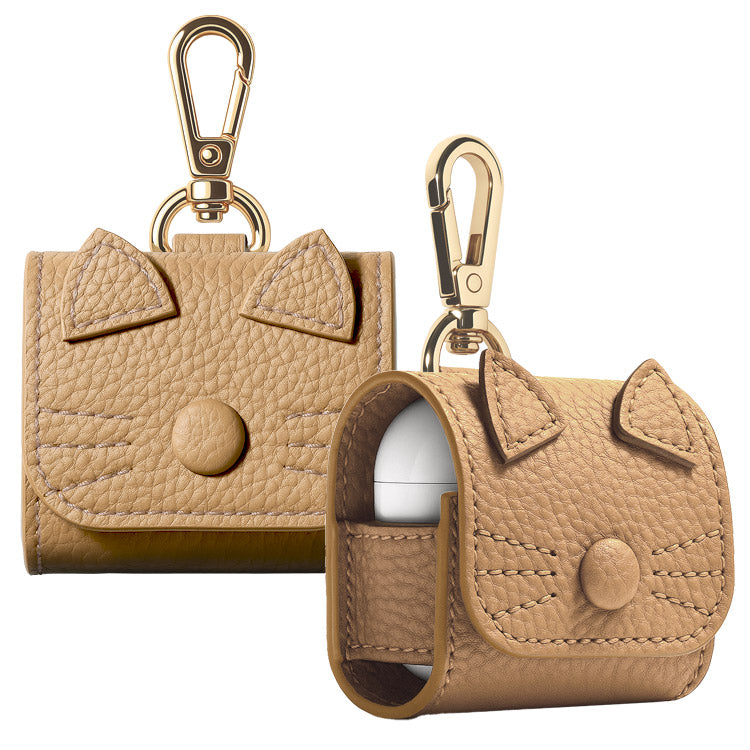 猫耳 AirPodsケース｜くすみカラー 全10色｜PUレザー・カラビナ付き