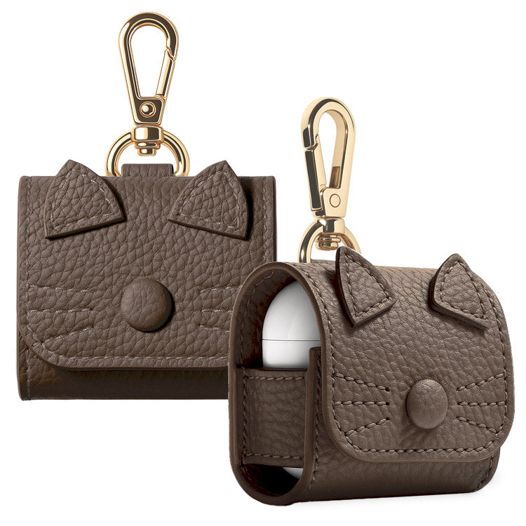 猫耳 AirPodsケース｜くすみカラー 全10色｜PUレザー・カラビナ付き・傷防止