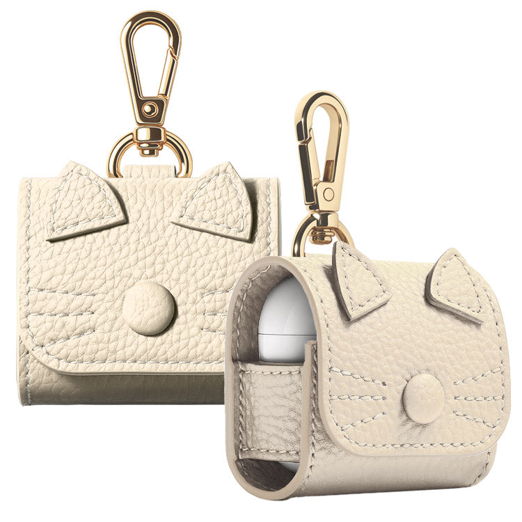 猫耳 AirPodsケース｜くすみカラー 全10色｜PUレザー・カラビナ付き・傷防止