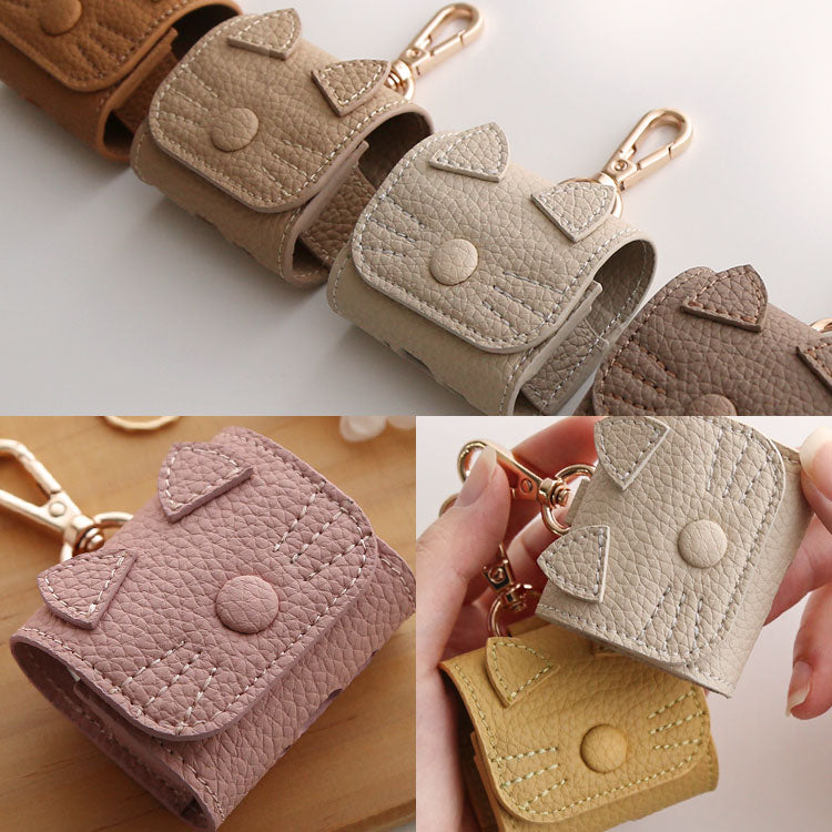 猫耳 AirPodsケース｜くすみカラー 全10色｜PUレザー・カラビナ付き・傷防止