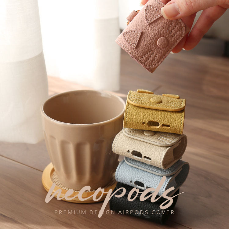 猫耳 AirPodsケース｜くすみカラー 全10色｜PUレザー・カラビナ付き・傷防止
