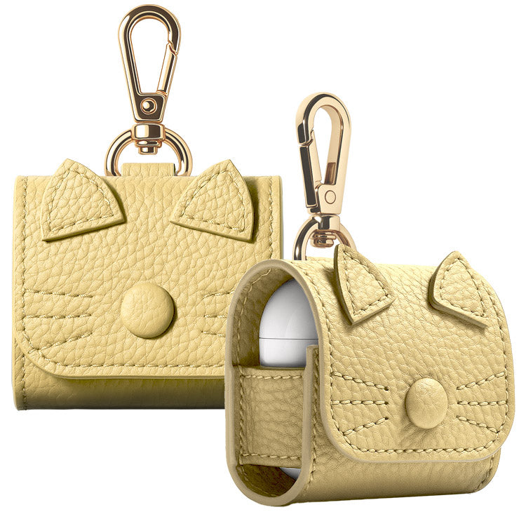 猫耳 AirPodsケース｜くすみカラー 全10色｜PUレザー・カラビナ付き・傷防止