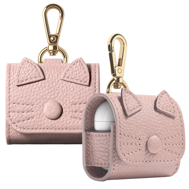 猫耳 AirPodsケース｜くすみカラー 全10色｜PUレザー・カラビナ付き・傷防止