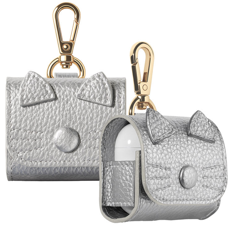 猫耳 AirPodsケース｜くすみカラー 全10色｜PUレザー・カラビナ付き・傷防止