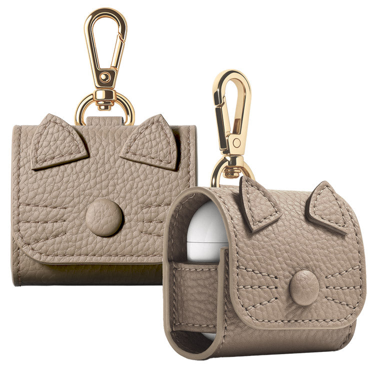 猫耳 AirPodsケース｜くすみカラー 全10色｜PUレザー・カラビナ付き・傷防止