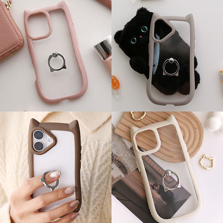 【ショルダーストラッププレゼント】ネコミミリングつきiPhoneケース[iPhone15/14/13/12/11シリーズ]